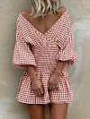 Checkered Empire Half Sleeves Mini Dress