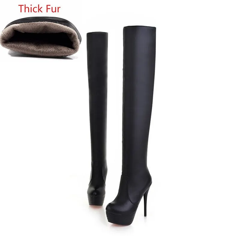 BONJOMARISA Plus Size 32-46 Lady Sexy Over Knee Thigh High Boots Women Autumn Fashion Thin High Heels Platform Women Shoes Woman