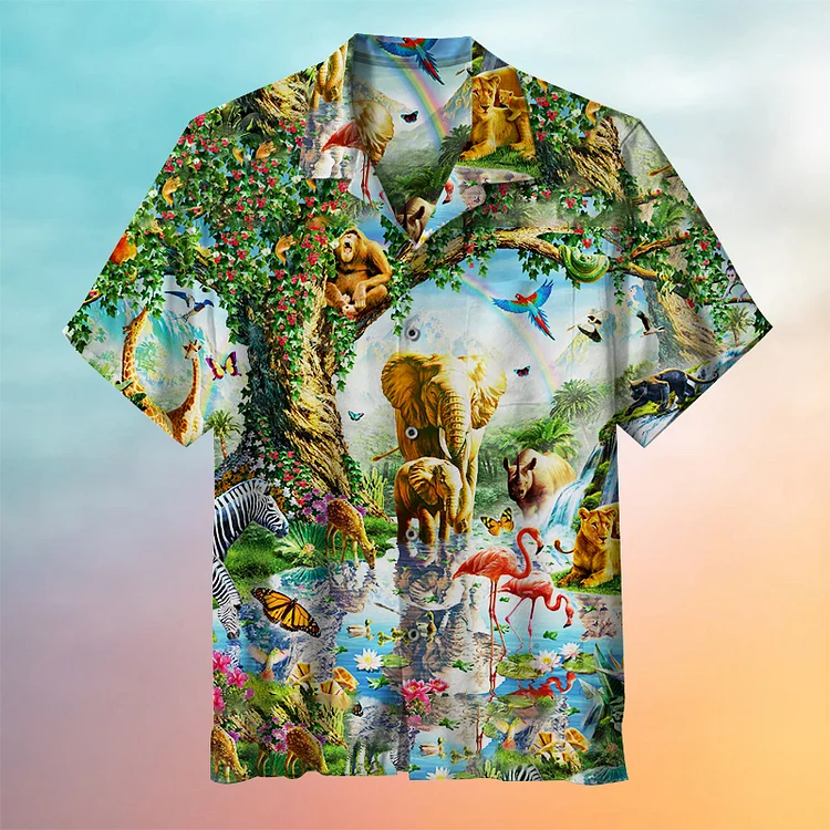 Vintage Zoo Painting Art Hawaiian Shirt