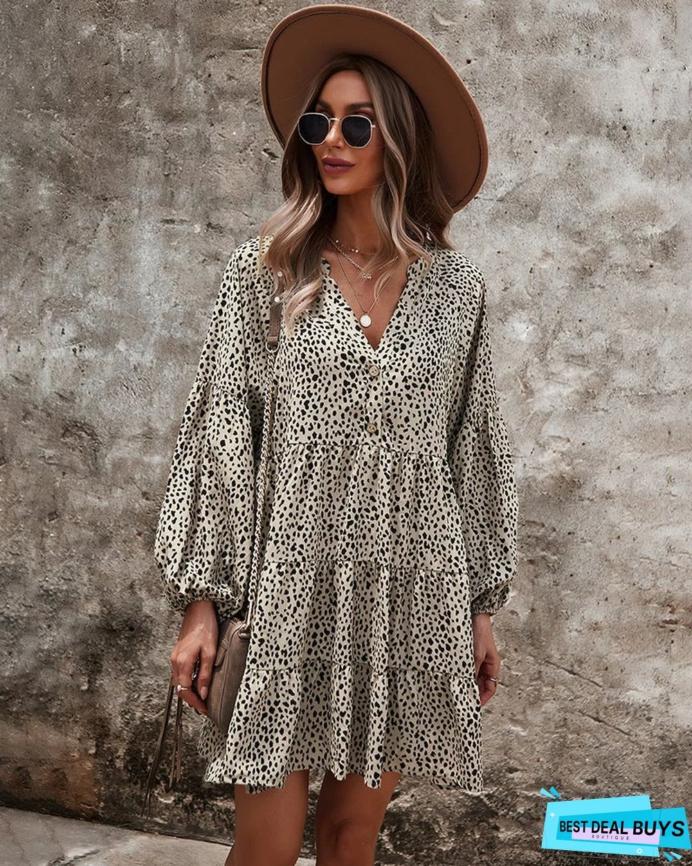 European and American Long Sleeve Fashion Women's Leopard Print Dress