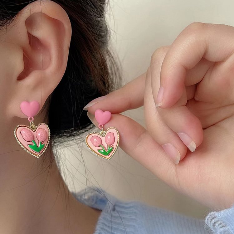 Cute Pink Tulip Earrings