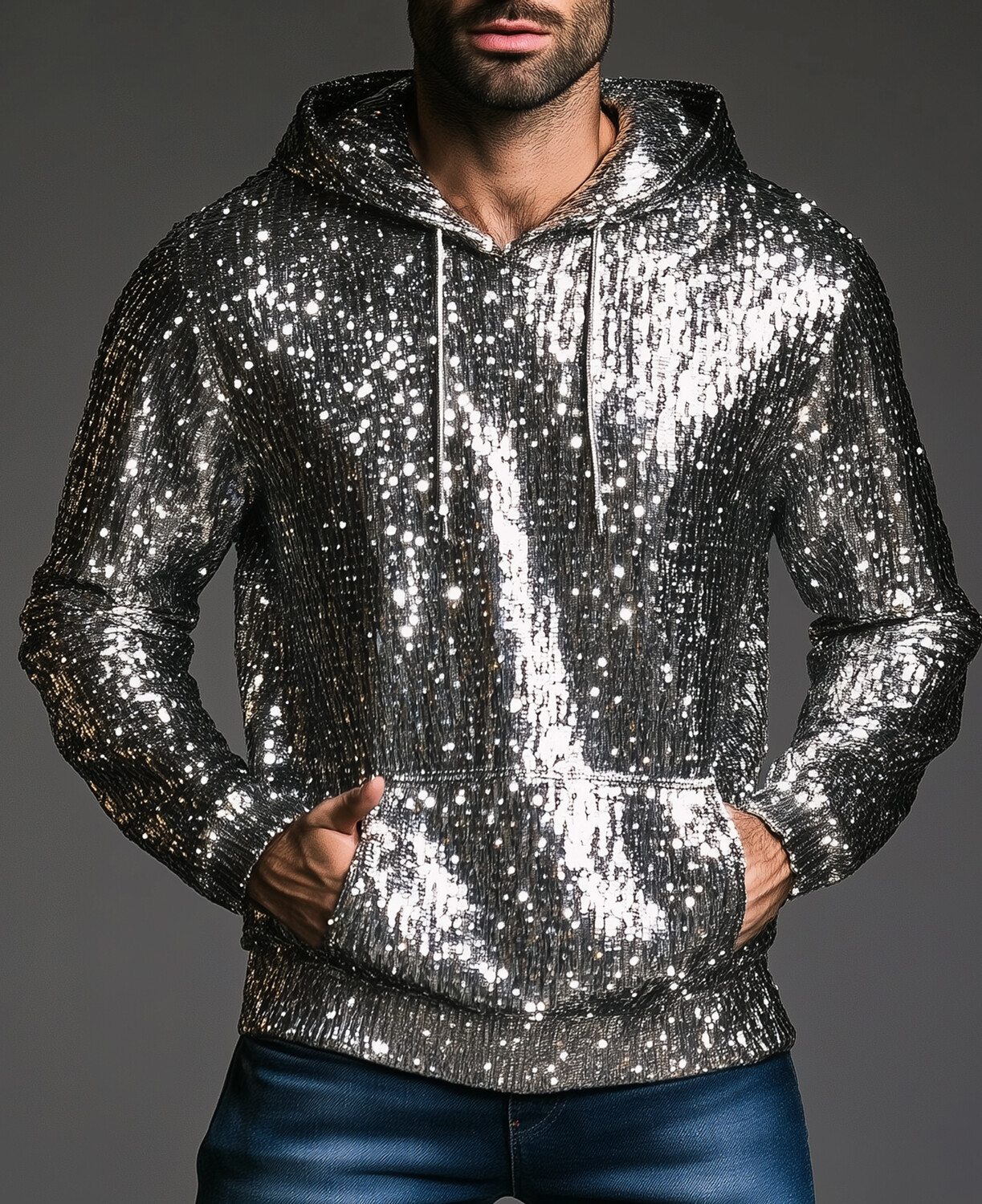 Okaywear Party Sequin Long Sleeve Drawstring Hooded Sweater