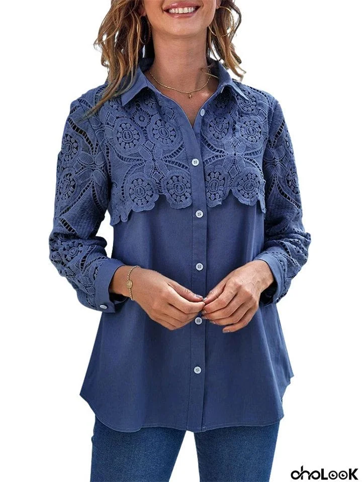 Female Cozy Long Sleeve Lace Patchwork Shirts