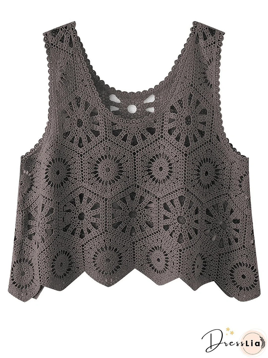 Openwork Round Neck Knit Vest