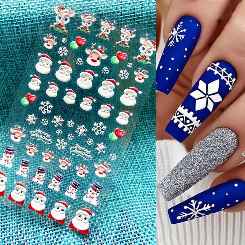 1PC 5D Nail Stickers Winter Santa Claus Self-Adhesive Slider Nail Art Decorations Christmas Snow Decals Manicure Accessories-Nail Inspo