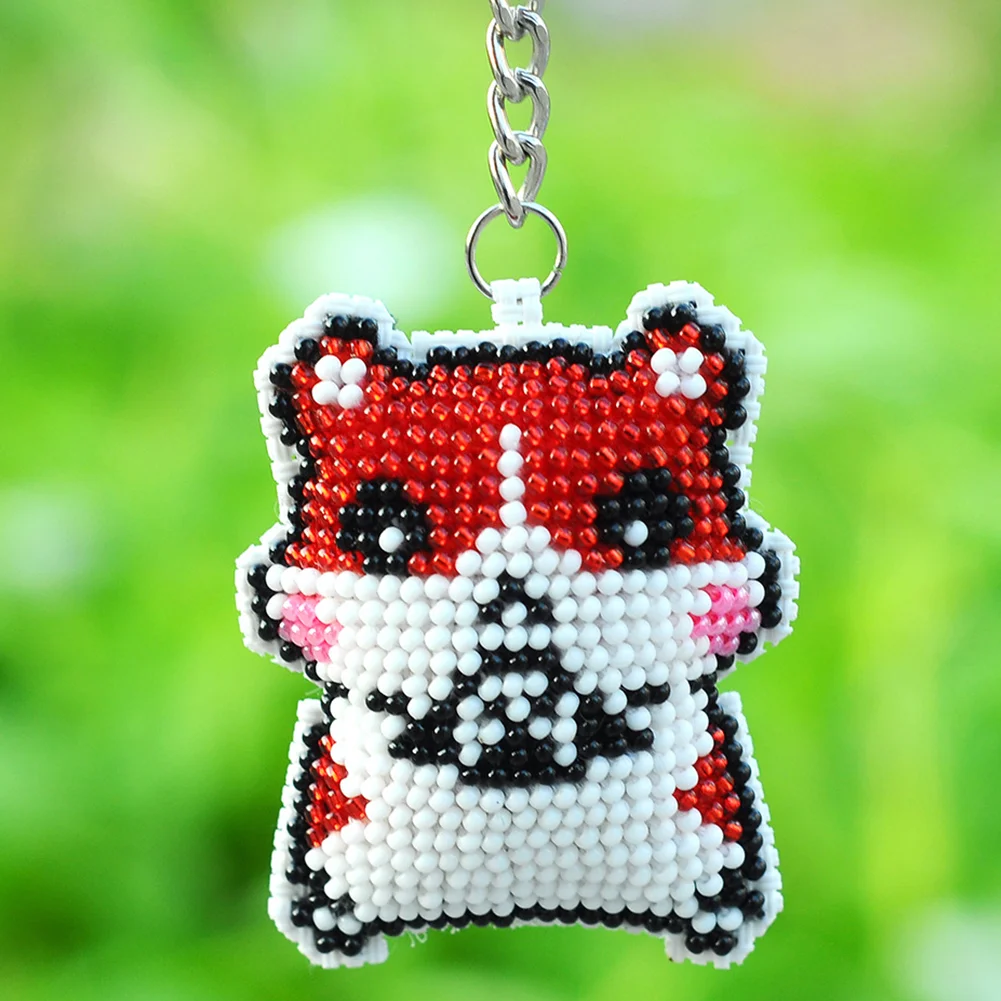 5Pcs Dog Hamster Cat Sheep Beaded Animal - Stamped Bead Embroidery - Keychain