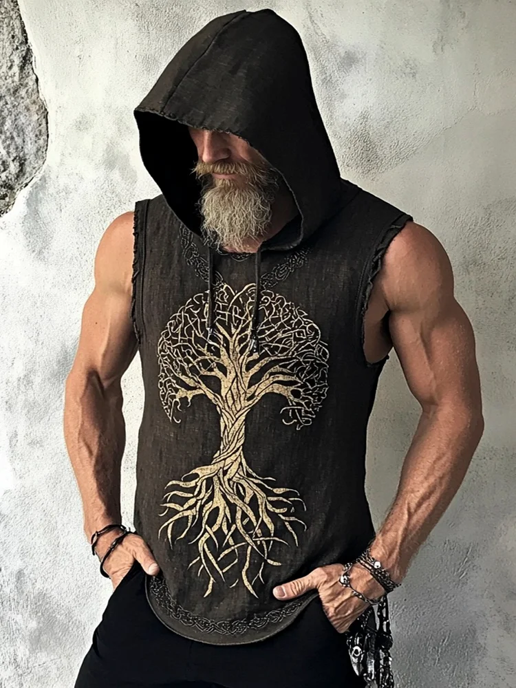 Tree Of Life Totem Men's Linen Hooded Vest