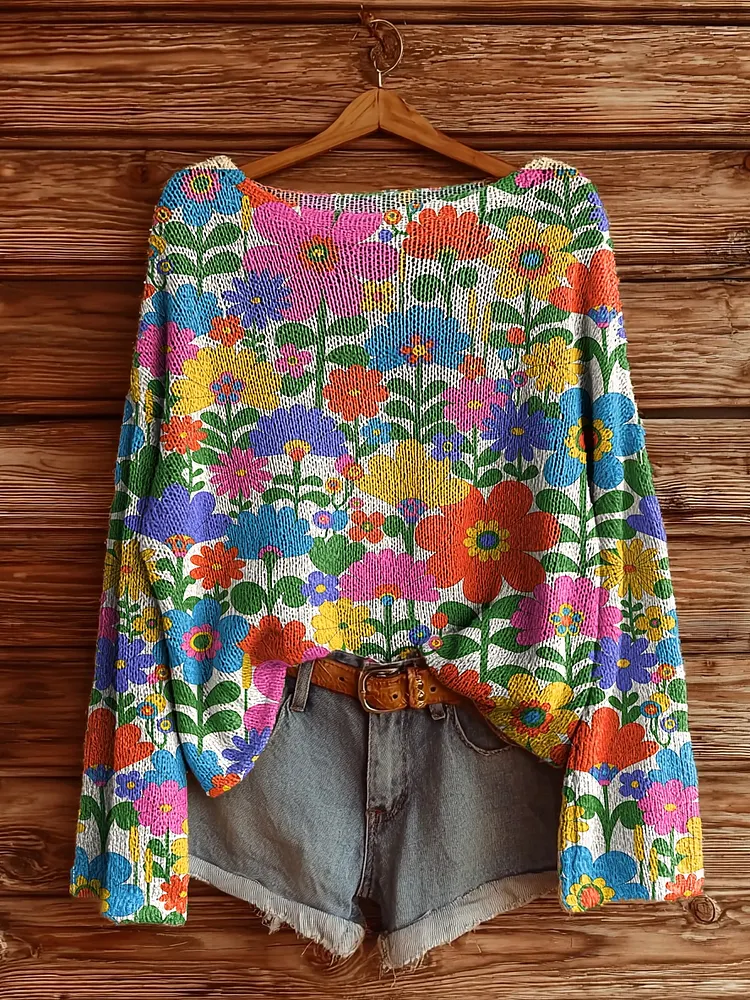 Women's Watercolor Floral Power Art Pattern Print Casual Pullover Sweater