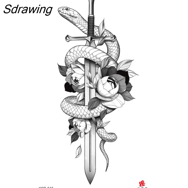Sdrawing Waterproof Lasting Temporary Tattoo Flower Arm Tattoo Stickers Dark Hot Girl Snake Tiger Lion Fake Tattoo for Women Gifts 328-0