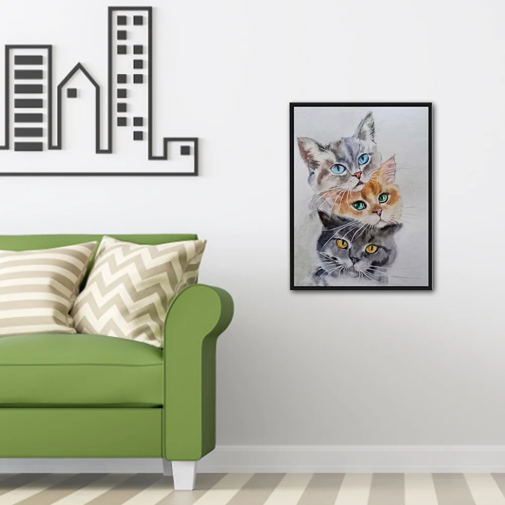 11CT Full Stamped Cross Stitch - Three Cats(Canvas|30*40CM)