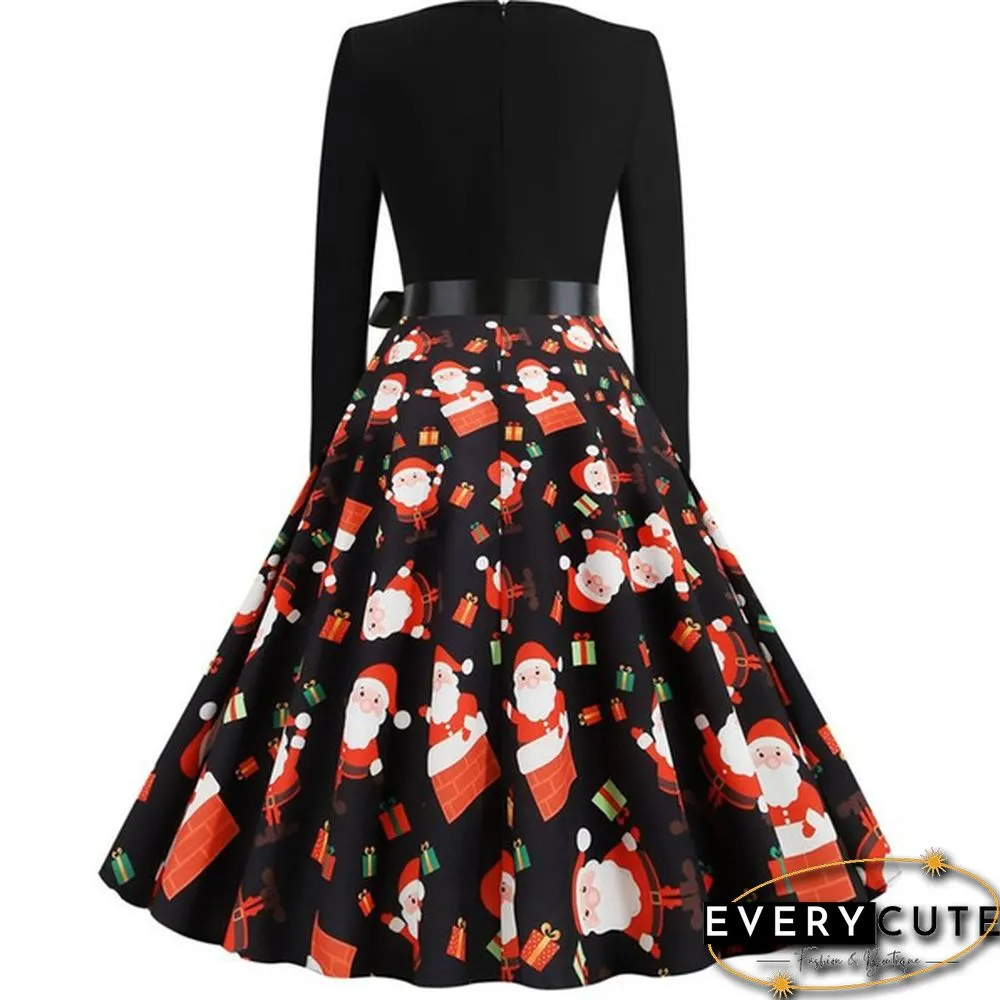 Christmas Prom Dress-Bow Style Santa Claus Print Swing`