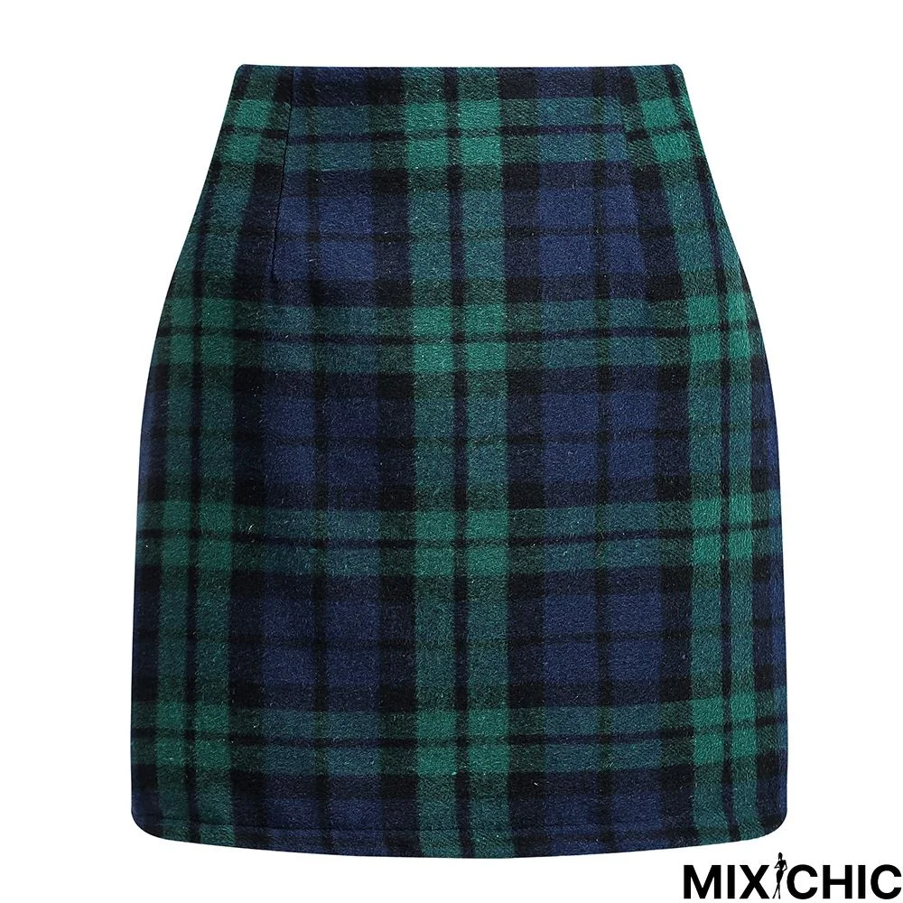 Checkered/plaid Vintage Cotton-Blend Skirt