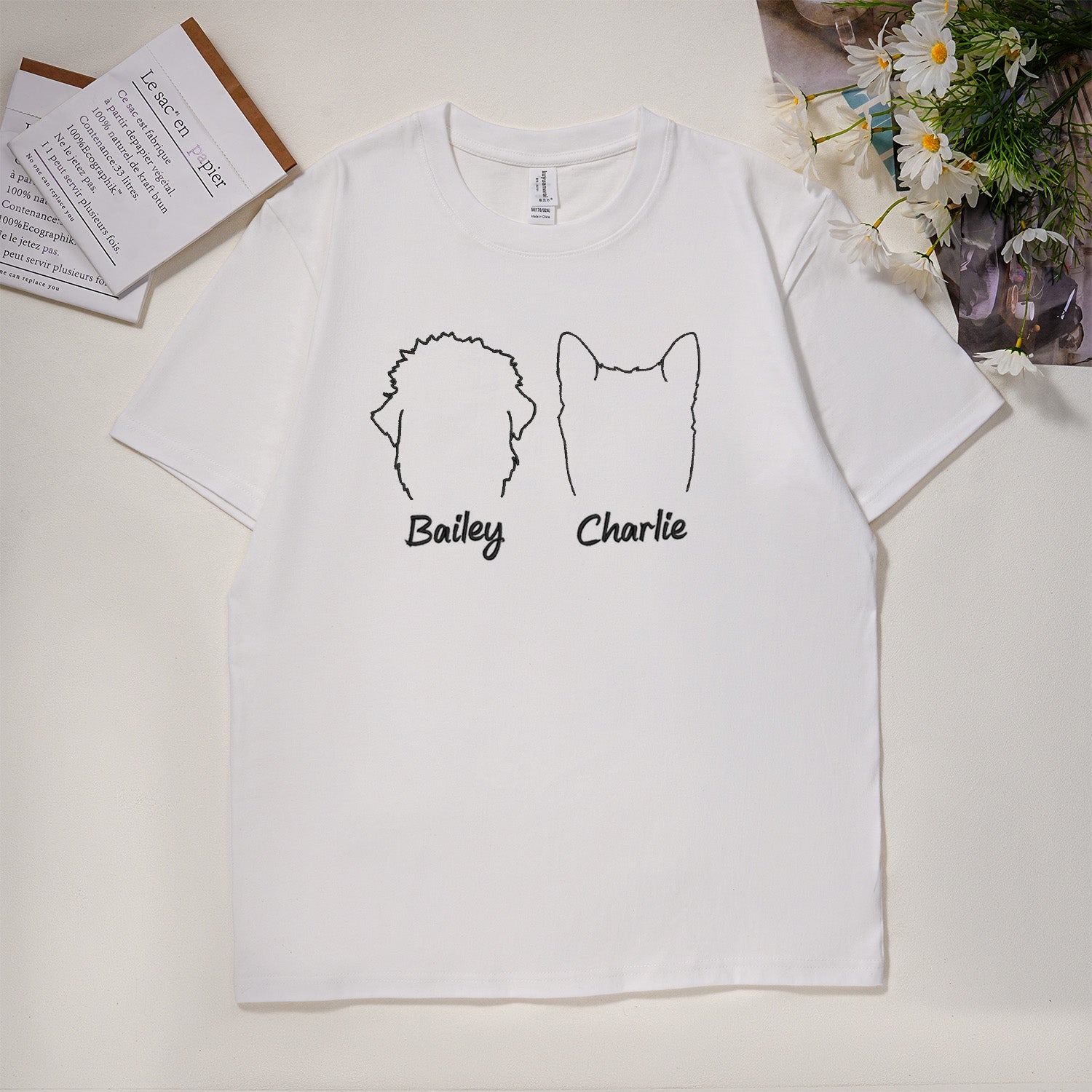 Loveyoufancy Custom Pet Portrait Outline Embroidered Apparel, Multiple Pet Embroidery