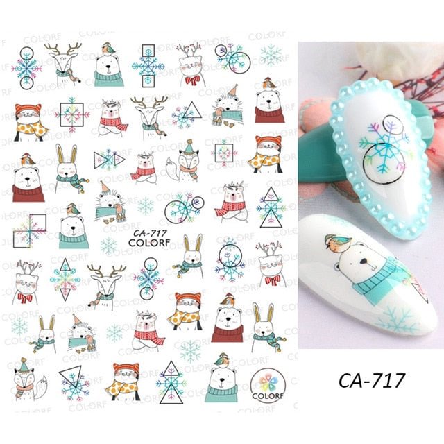 Nail Stickers Back Glue Christmas Series Snowflakes Santa Elk Snowman Designs Nail Decal Decoration Tips For Beauty Salons