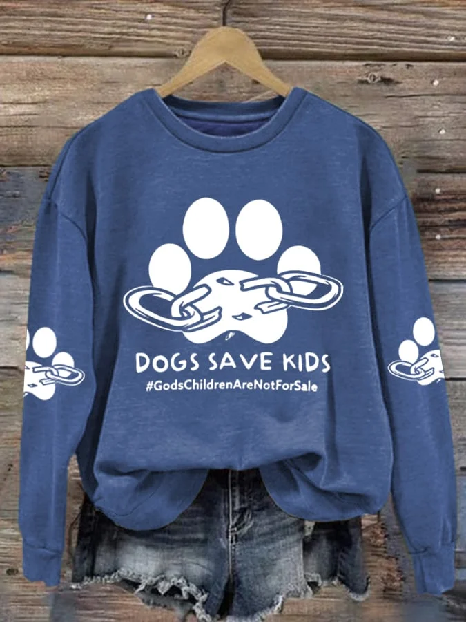 Women'S Dogs Save Kids Print Long Sleeve Sweatshirt