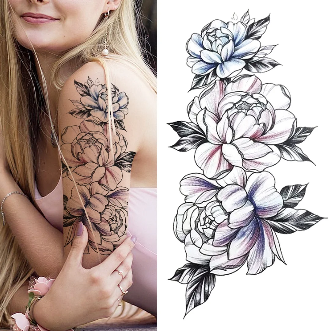 DIY Floral Temporary Tattoo For Women Girls Black Butterfly Rose Flower Tattoos Sticker Fake Sweat Pea Arm Tatoos Body Art