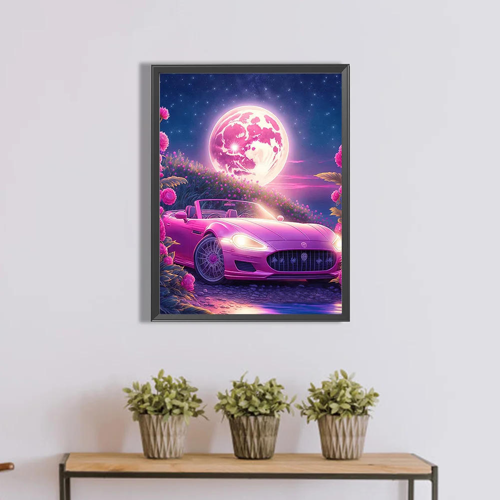 Full Round Diamond Painting 30*40cm - Pink Ocean Car