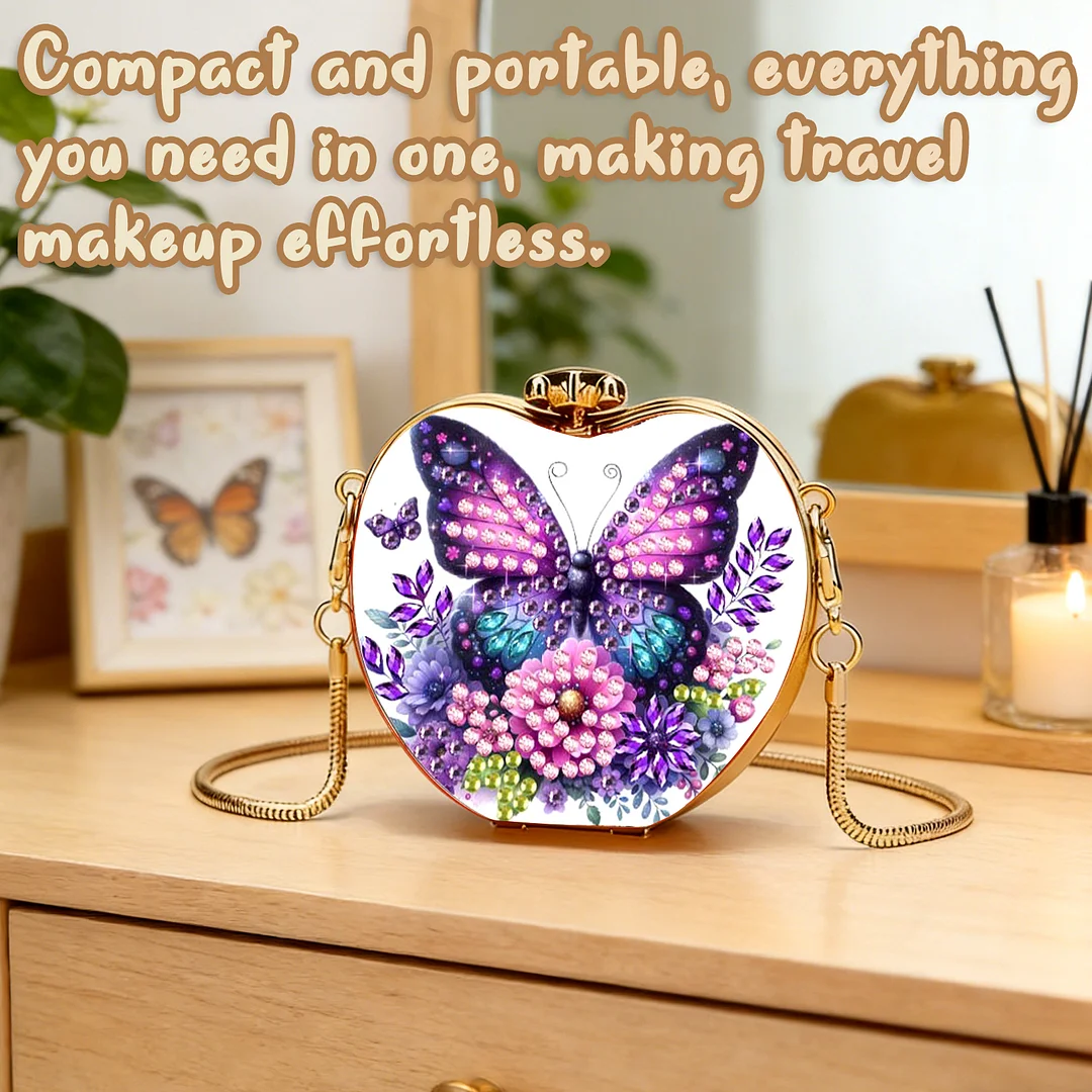 Purple Butterfly DIY Acrylic Love Diamond Art Painting Card Case Wallet with Chain Small Diamond Painting Crossbody Bag for Adults Women Girls Gift