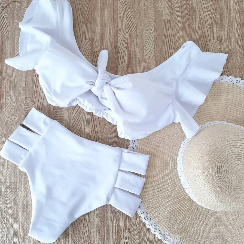 2021 New Two-Pieces Women Floral Push-up Padded Bra Ruffles Bandage Bikini Set Swimsuit Swimwear Bathing Suit Beachwear Biquini