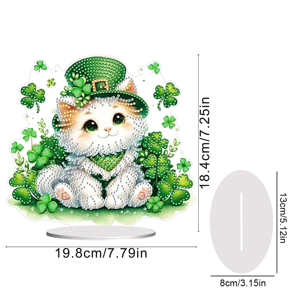 DIY St. Patricks Day Cat Diamond Painting Tabletop Ornaments Bedroom Table Decor