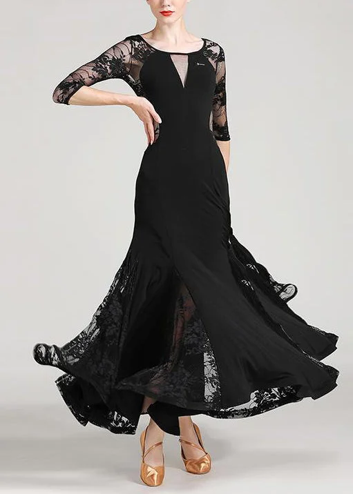 Sexy Black O Neck Lace Patchwork Dresses Half Sleeve