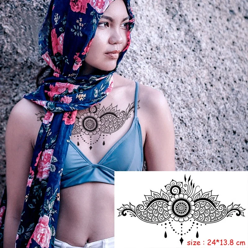Temporary Tattoo Sticker Plant Leaf Flower Like Butterfly Sexy Chest Back Fake Tatoo Waterproof Flash Tatto Art for Woman Girl
