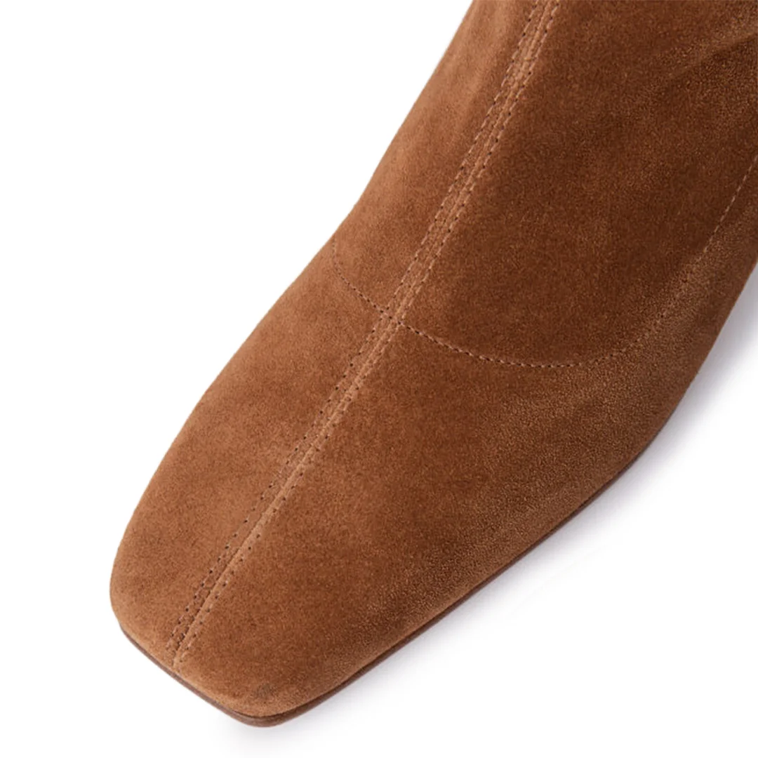Brown Faux Suede Sophisticated Square Toe Side-Zipper Ankle Booties
