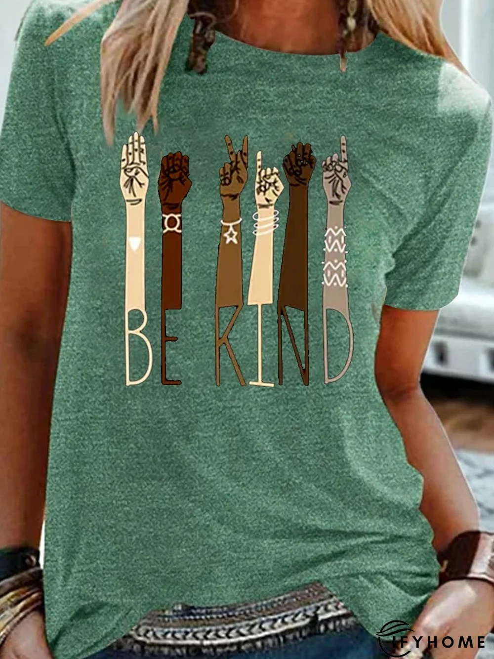 Cotton-Blend Statement Short Sleeve T-shirt | IFYHOME