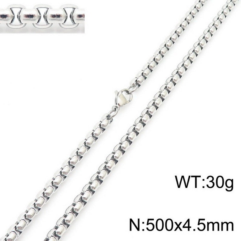 Fashion Classics Square Pearl Chain Men’s And Women’s Titanium Steel Necklace