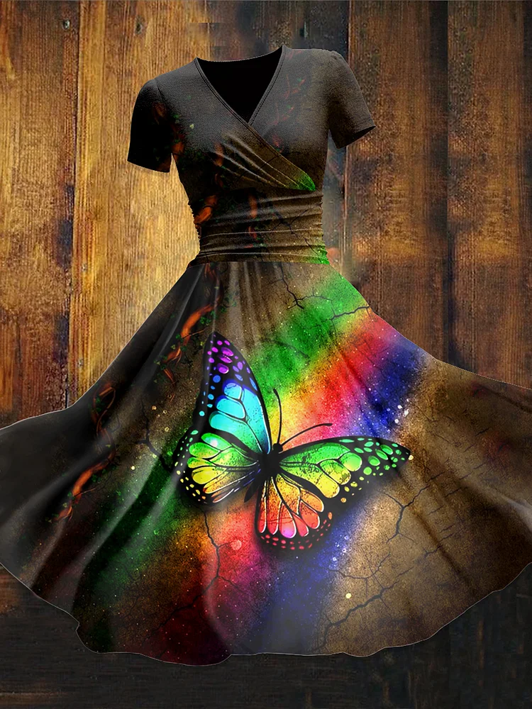 Women's  Butterfly Rainbow Art Print  Maxi Dress