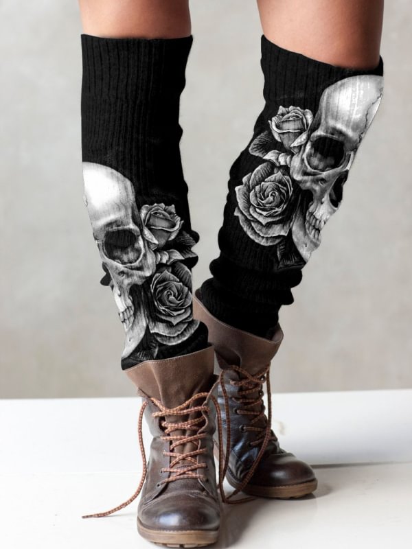 Rose skull knit boot cuffs leg warmers