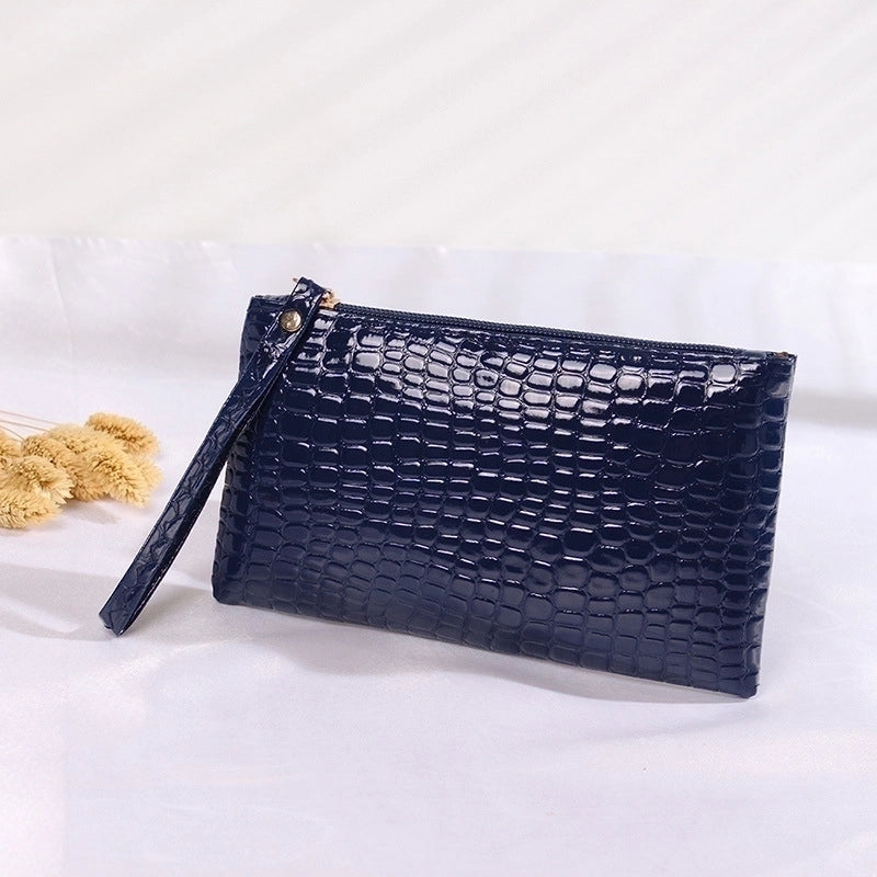 Women’s Mini Summer Pu Leather Solid Color Crocodile Fashion Square Zipper Clutch Bag