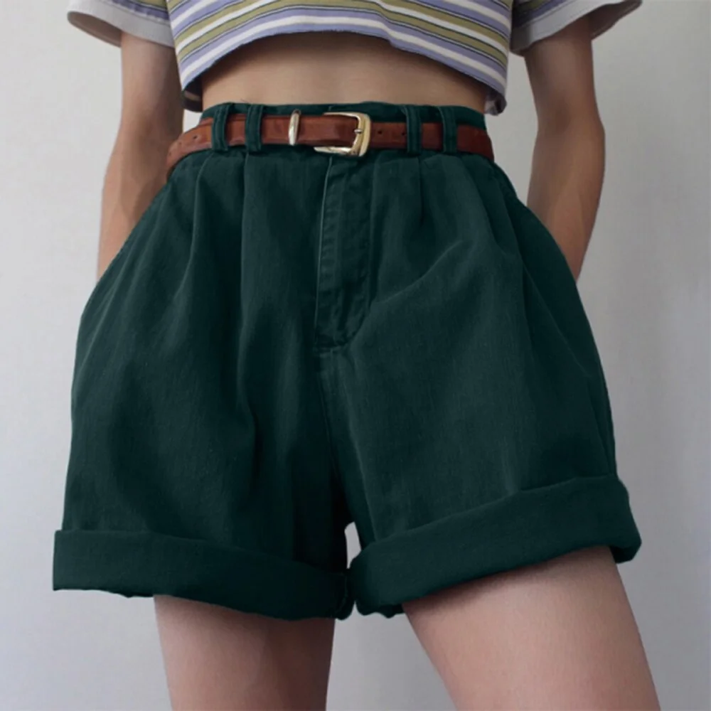 Colourp Casual Shorts For Female 2023 Summer New Green Boyfriend Style Women's Short Pants High Waist Women's Shorts Streetwear 425-1