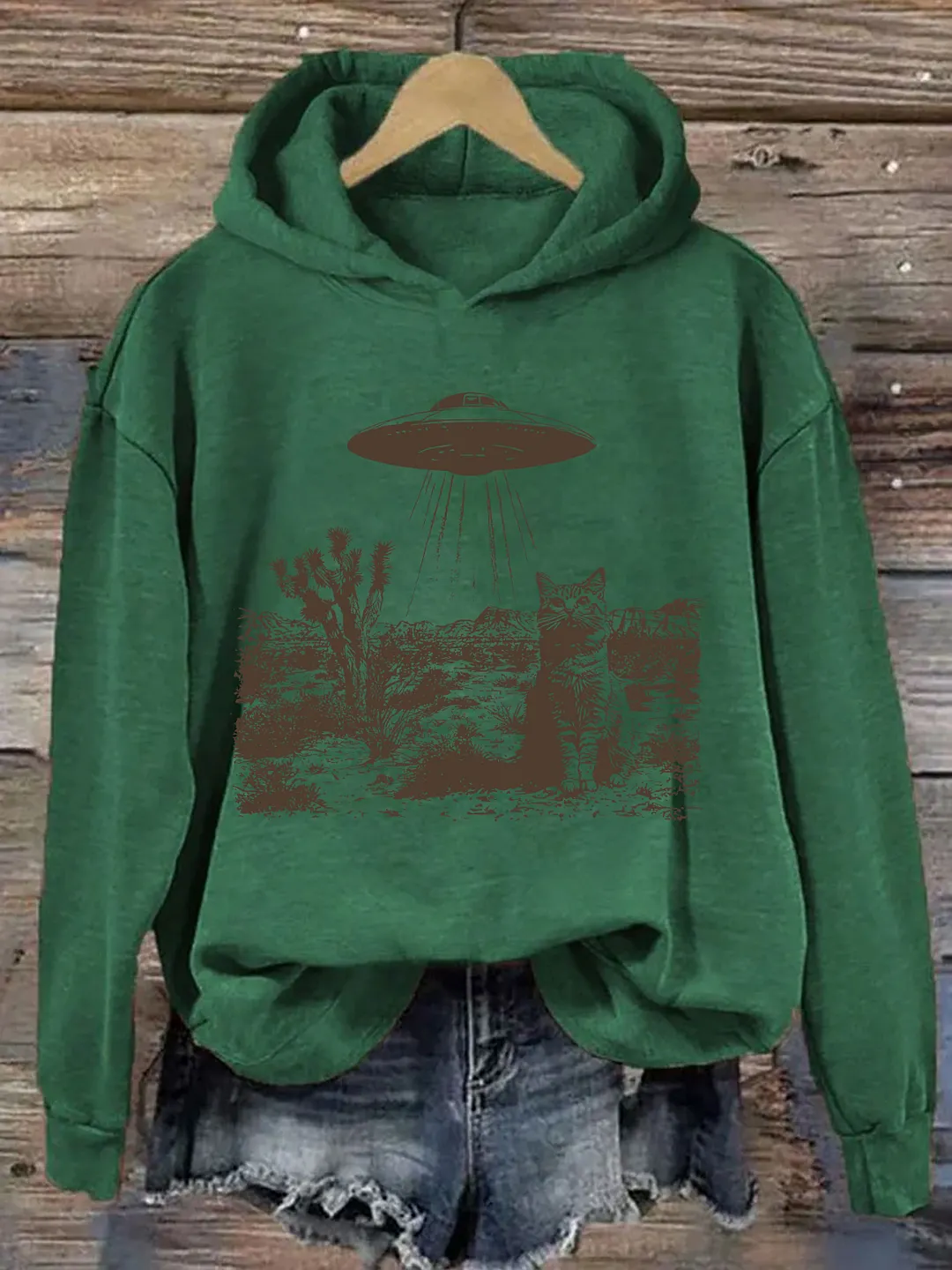 Vintage UFO Cowboy Cat Hoodie