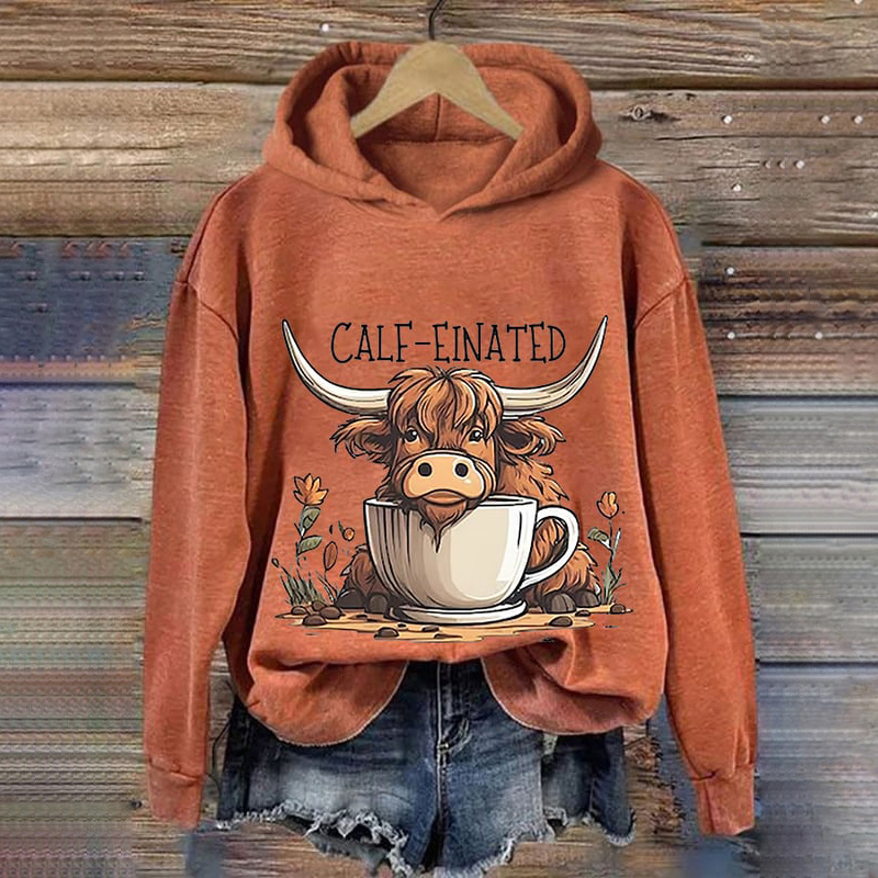 Women's Casual Highland Cow Printed Hoodie wearshes