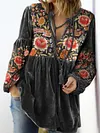 Women's Plus Size V Neck Long Sleeve Blouses
