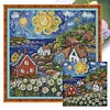 Colored Houses-14CT Stamped Cross Stitch 40*40cm/15.75*15.75in tapestrymarket