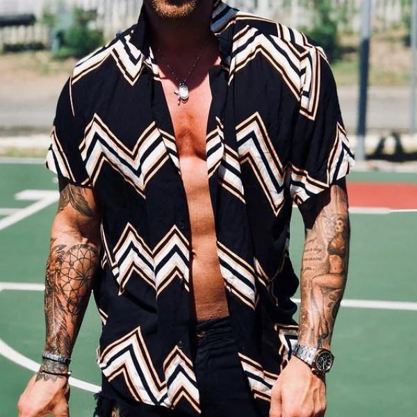 Wave Stripe Print Short-sleeved Shirt
