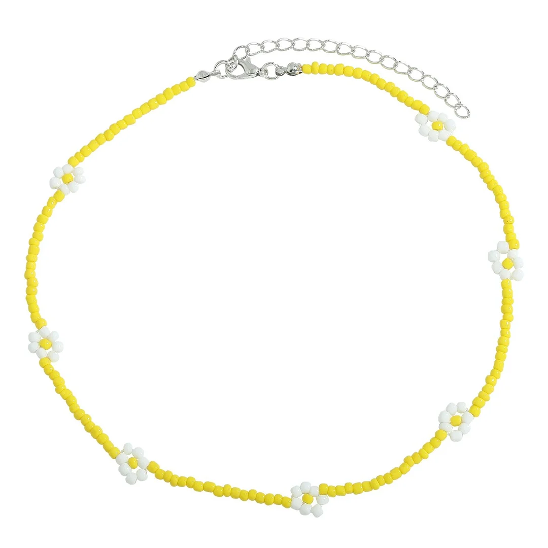 Dvacaman Bohemian Colorful Daisy Flowers Beaded Choker Necklace Korean Cute Statement Clavicle Necklace for Women Summer Jewelry