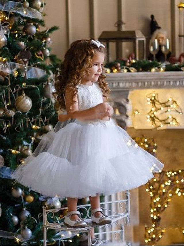 Oknass A-Line Sleeveless Jewel Neck Flower Girl Dresses Lace With Side Draping  Splicing