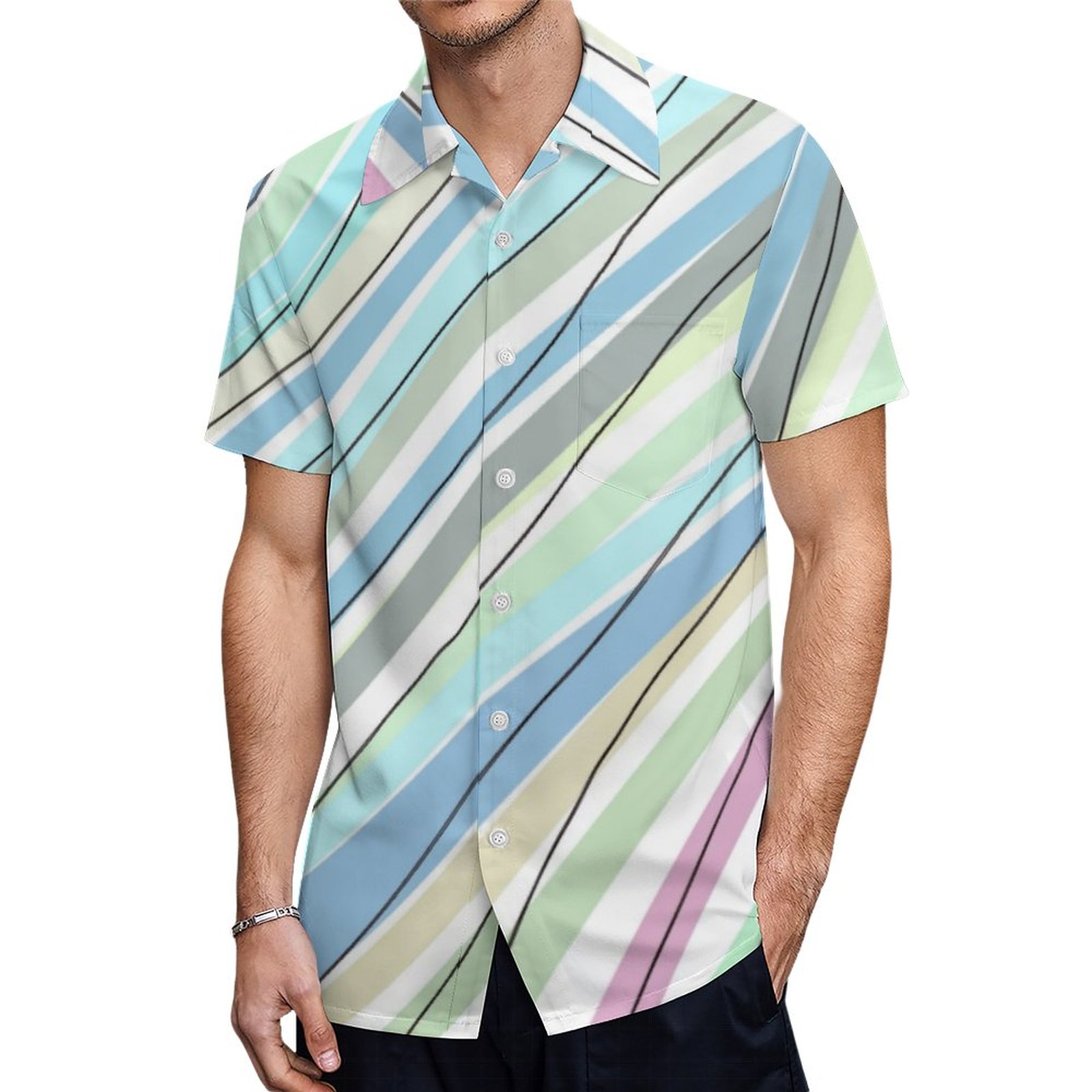 Lovely Pastel Lines Watercolor Acrylic Artwork Hawaiian Shirt Mens Button Down Tropical Hawaii Beach Shirts