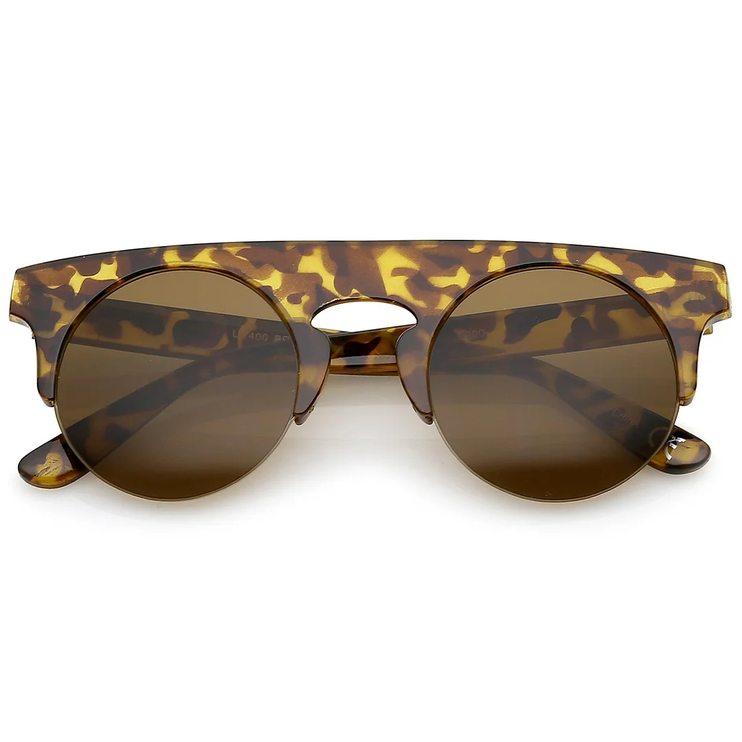 Modern Flat Top Horn Rimmed Round Flat Lens Semi Rimless glasses 48mm