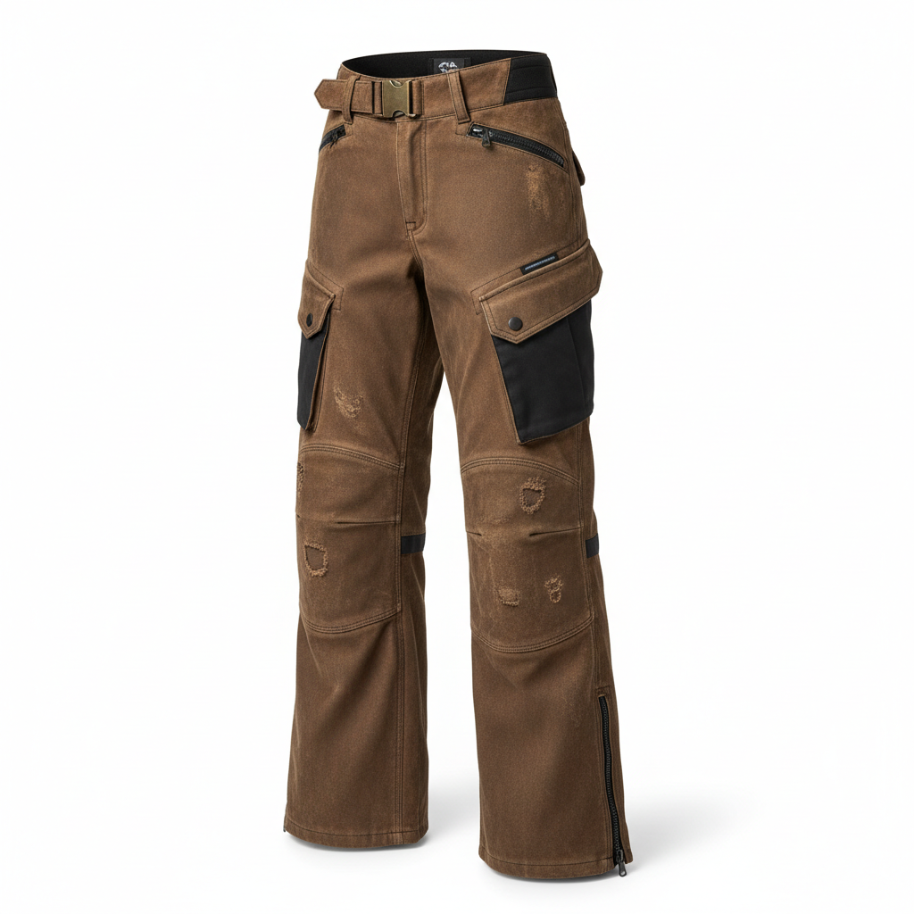 thesupersurf Brown Utility Cargo Pants with Multiple Pockets and Reinforced Panels 