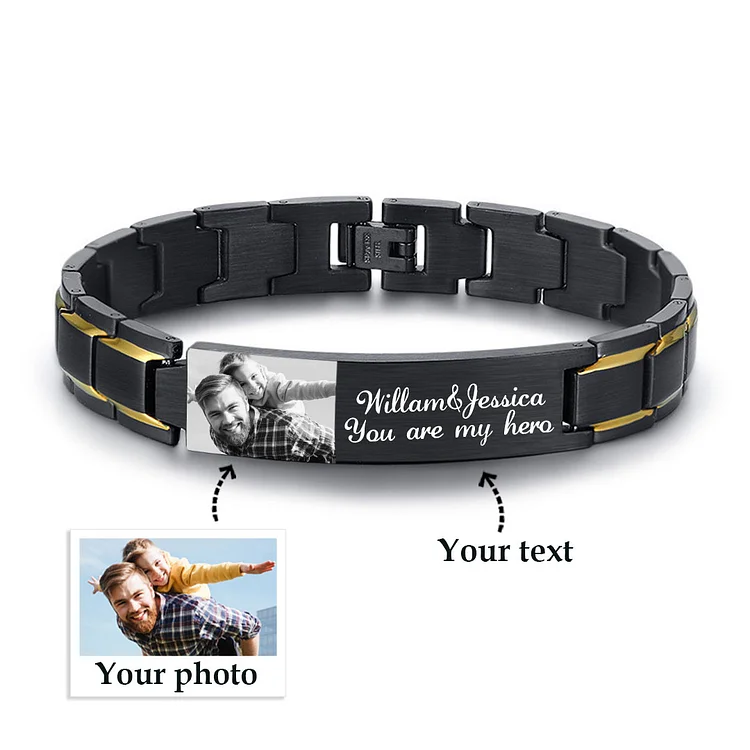 Personalized Wristband Bracelet Custom Photo Initial ID Bar Men's Bracelet Bangle Gifts For Him