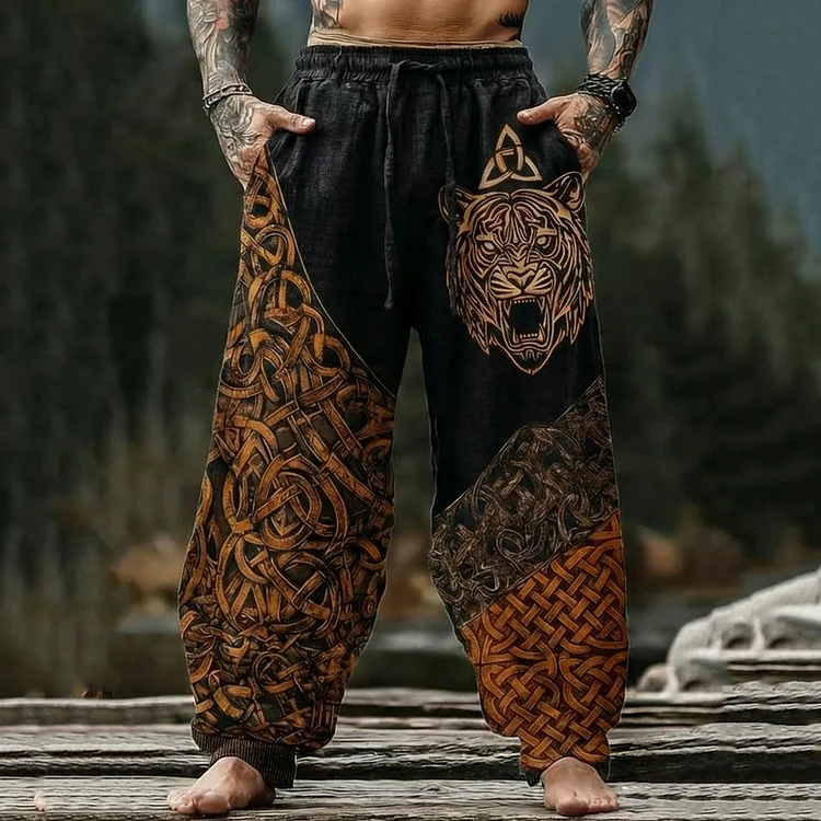 Men's Viking Retro Golden Tiger Celtic Totem Nordic Pants