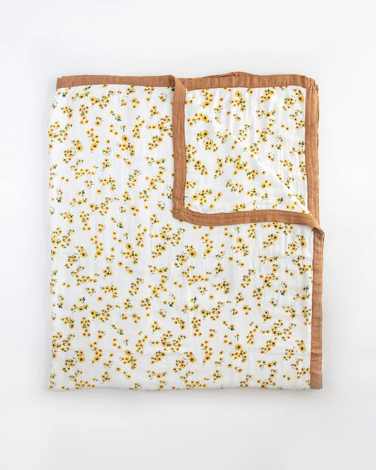 Deluxe Muslin Quilted Throw - Ditsy Sunflower