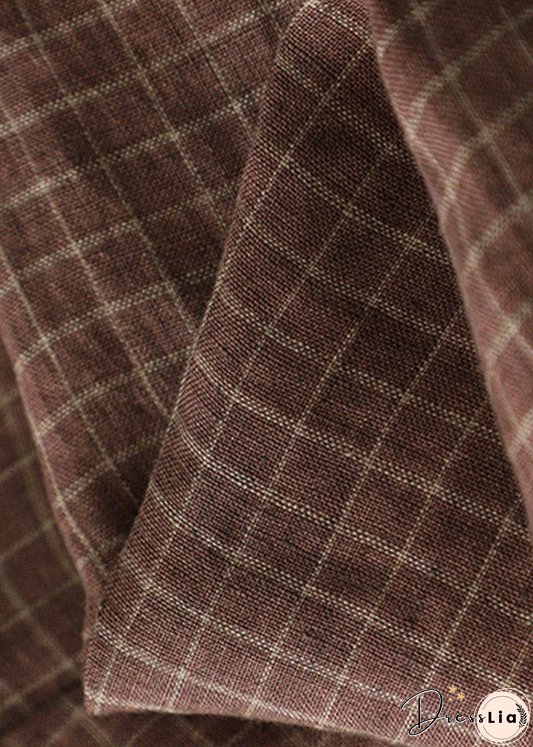 Plus Size Plaid Pockets Elastic Waist Linen Crop Pants Summer