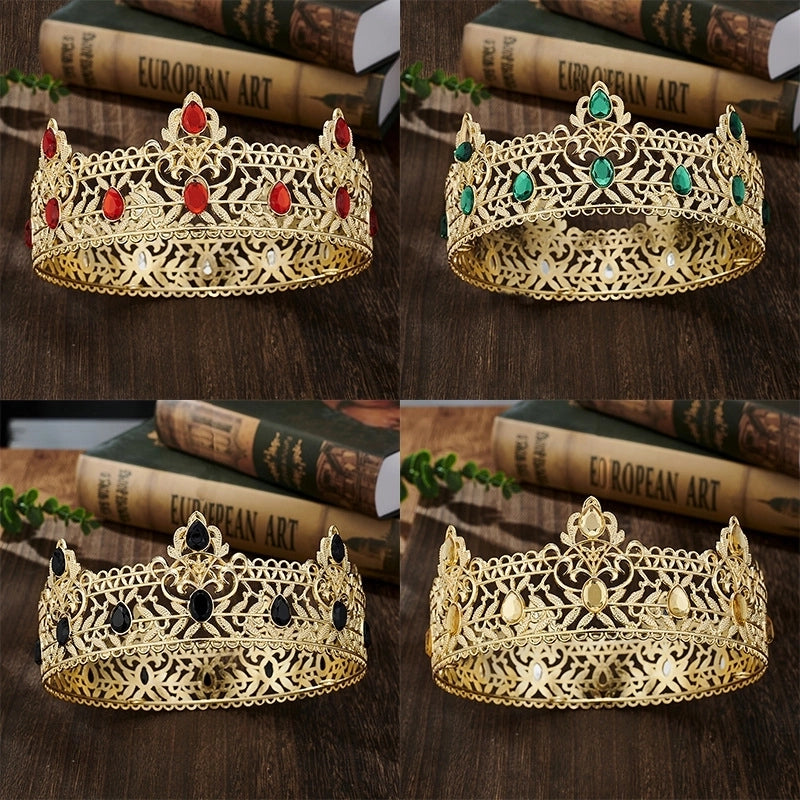 Golden Men's Crown Simple Multi-color Round King Crown Headdress Birthday Party Bridal Crown