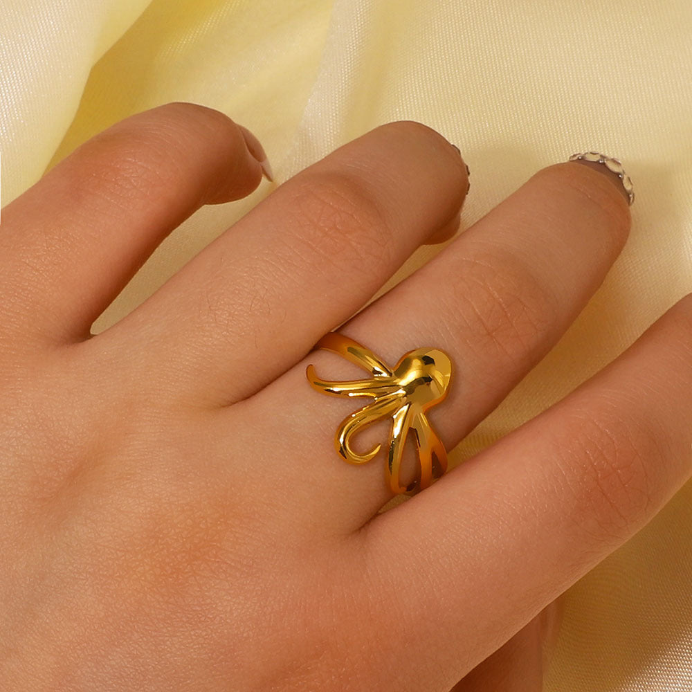 Titanium Steel Simple Rings Female Niche Three-Legged Octopus Design Stainless Steel Jewelry Ring