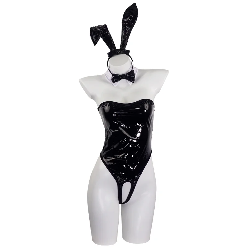 Billionm Women Naughty Red Bunny Girl Cosplay Kawaii One Piece PU Leather Bodysuit Female Hollow Out Set Rabbit Costume Jumpsuit New